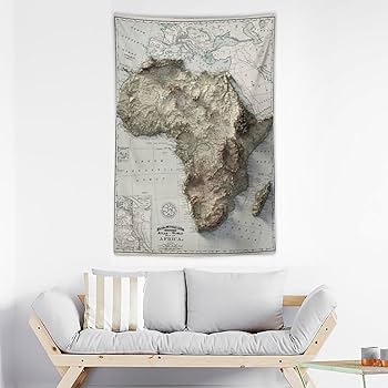 Amazon.co.jp: アフリカの古い地図タペストリー 立体地形図